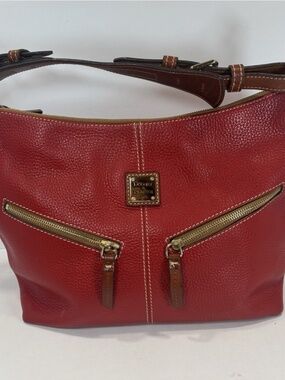 Dooney & Bourke Large Hobo Red Pebbled Leather Bag- Zippered Front EUC